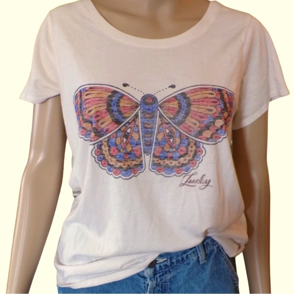 Lucky Brand Size XXL Women's Butterfly Graphic T-Shirt, Marshmallow. New - Picture 2 of 8
